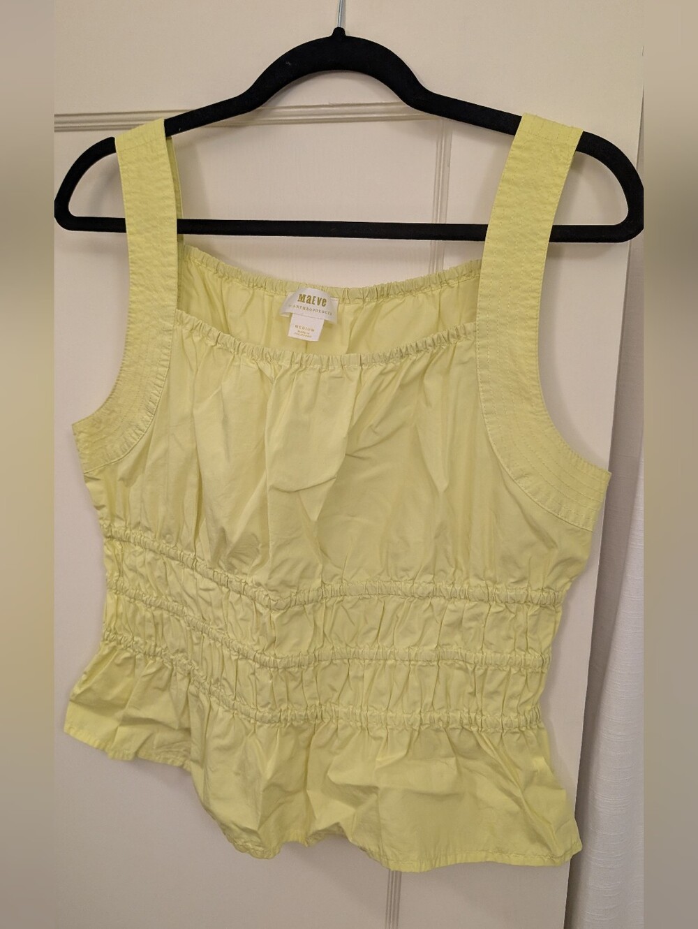 Maeve Bright Yellow Smocked Square-Neck Tank